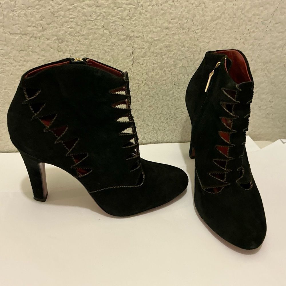Aerin Black laser cut Suede Heeled Boots